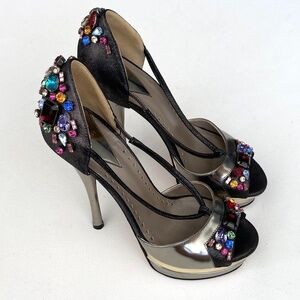 Versace Metallic Jeweled Multicolor Platform Heels